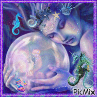 Mermaid mother & baby - GIF animé gratuit