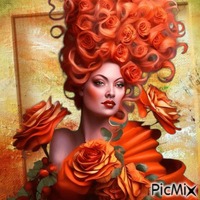 Femme et roses oranges Animated GIF