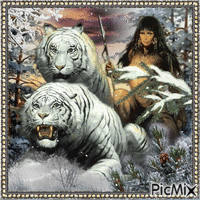 Frau und Tiger im Winter