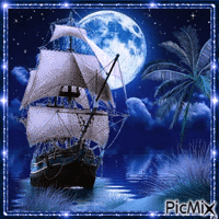 Segelboot im Mondschein - GIF animasi gratis