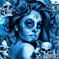 Skull woman blue GIF animé