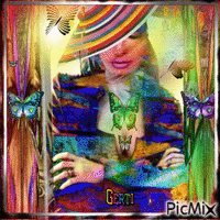 Femme multicolore et papilons