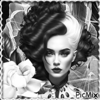 Portrait femme en noir et blanc animeret GIF