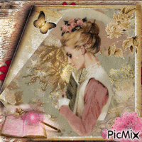 Mujer vintage - Tonos rosa y beige GIF animé