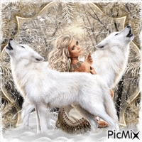 Indian with Wolves