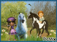 enfants et chevaux animovaný GIF