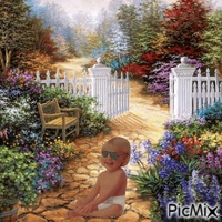 Baby in garden GIF animé