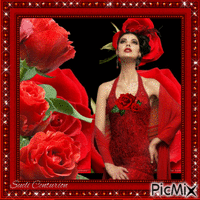 Mulher com rosas - GIF animé gratuit