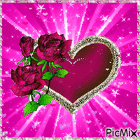 Pink Heart and Roses - Free animated GIF