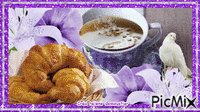 HD petit déjeuner sur fond violet анимированный гифка