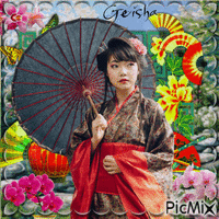 Geisha orchidées - GIF animé gratuit