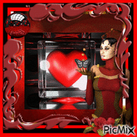 Portrait Happy Valentine's Day Woman Colors Deco Glitter Butterfly Heart animovaný GIF