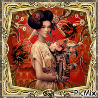 Geisha with flowers... Gif Animado