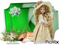 jolie poupée et chaton animoitu GIF