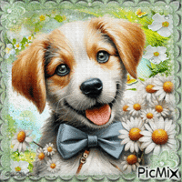 chien avec des marguerites - GIF animate gratis