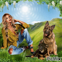 une femme et ses chiens - Free animated GIF