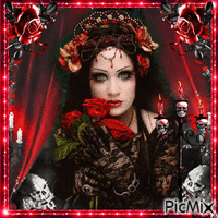 Gotische Frau und Rosen