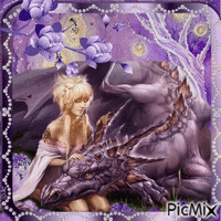Frau mit einer Drachenphantasie in lila