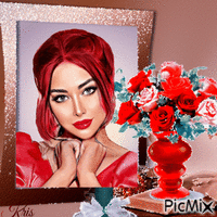 Portrait d'une femme en rouge - Gratis geanimeerde GIF