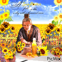Asian man with sunflowers