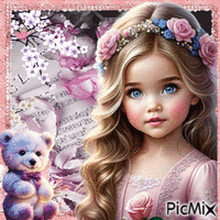 Retrato de una niña con ojos azules - GIF animado gratis