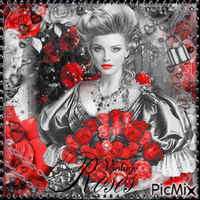 A woman with roses - Red, black and white - GIF animado gratis
