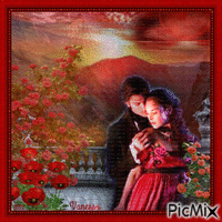 Nuit romantique dans les montagnes sous une lune rouge - Ingyenes animált GIF
