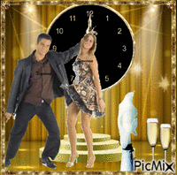 Contest Dancing couple - Golden background - GIF animado gratis