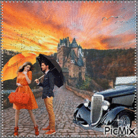 Couple au château dans la :montagne - Besplatni animirani GIF