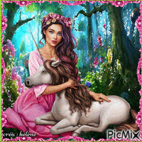 Fantasy - Luna et la licorne geanimeerde GIF