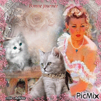 femme et chat - Free animated GIF