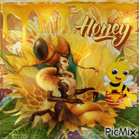 Bienenkönigin auf einer Sonnenblume - Бесплатный анимированный гифка