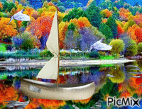 Duiven Bootje water en herfst - Free animated GIF