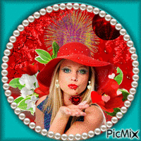 Femme au Chapeau rouge - GIF animado grátis