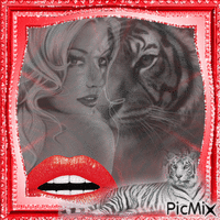 Femme et Tigre - GIF animé gratuit