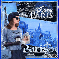 Paris vintage en bleu, noir et blanc animovaný GIF