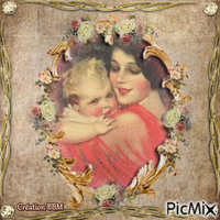 Une maman et son bébé par BBM анимированный гифка