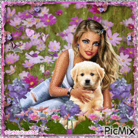 fleur fille chien Animated GIF