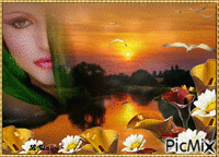 visage femme sur coucher de soleil animasyonlu GIF