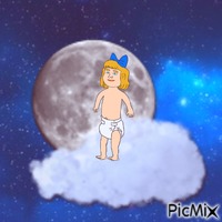 Baby standing on night cloud GIF animata