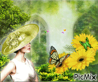 femme avec papillons Animated GIF