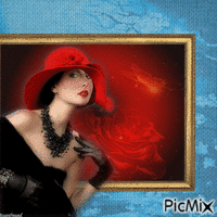 Frau mit ihrem roten Hut - GIF animé gratuit