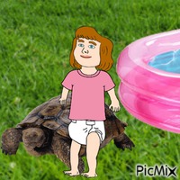Baby with turtle and pool - GIF animé gratuit