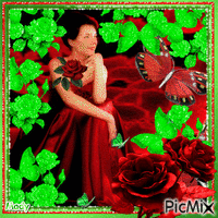 Femme et couleurs rouge et verte - Free animated GIF
