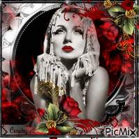 Femme avec des roses - Rouge, noir et blanc - Бесплатни анимирани ГИФ