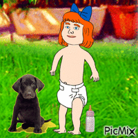 Baby and Labrador puppy animovaný GIF