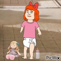 Baby with dolly and bottle GIF animé