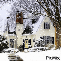 Snowy Winter House - Bezmaksas animēts GIF