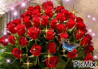 růže s motýlem - 無料のアニメーション GIF