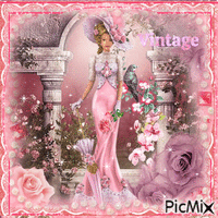 Vintage woman(pink color) GIF animé